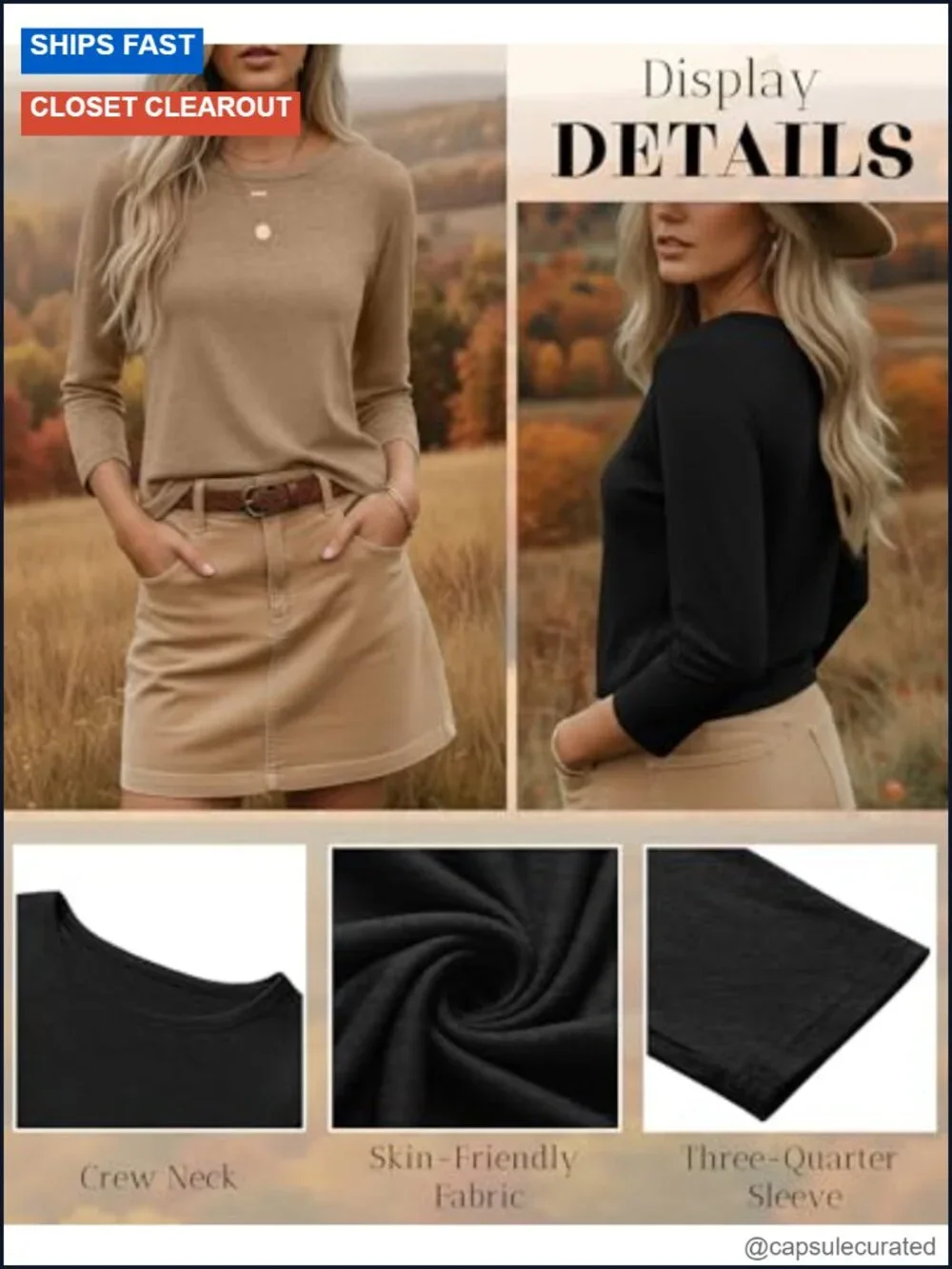 Women's 3/4 Sleeve T-Shirt 3-Pack Loose Fit Soft Rayon Blend Casual Tees